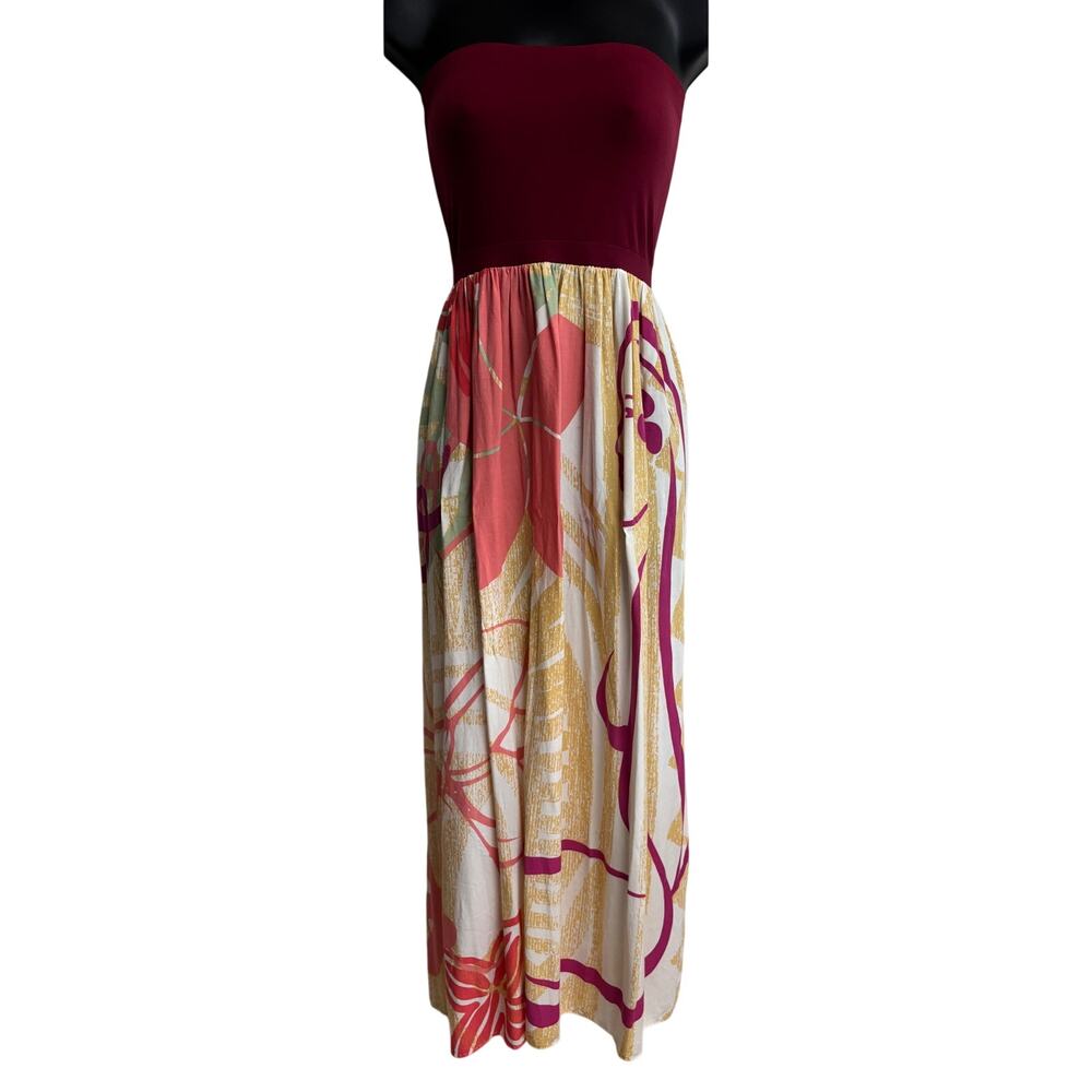 Hinano Women Hawaiian Tude Dres Maxi Sleeveless Size Small Stretch Floral Slit